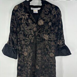 NWOT large Gretchen Scott Velvet Embroidered Botanical Dress Black Gold